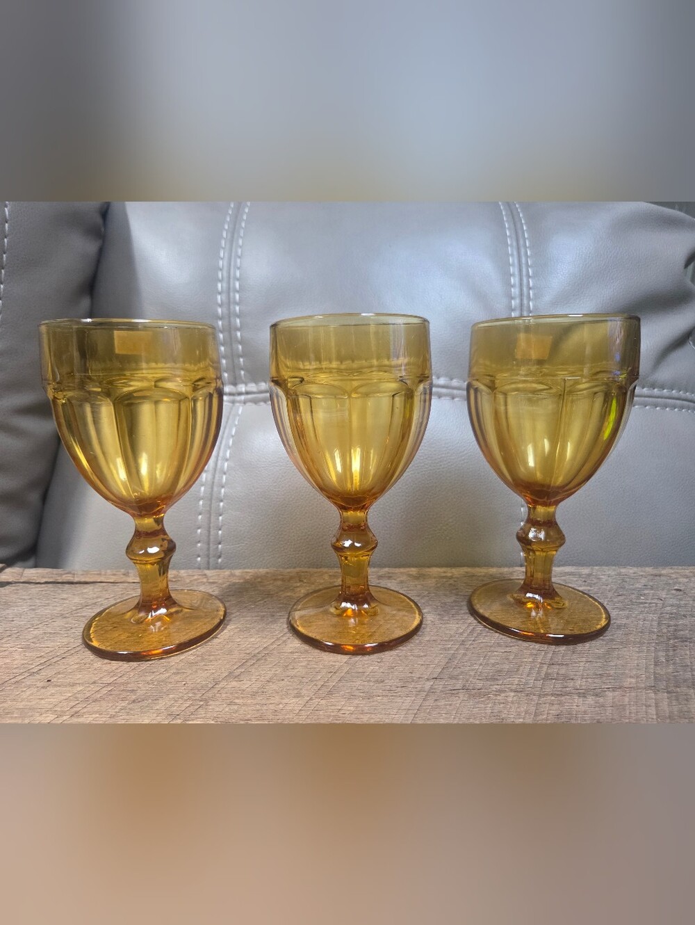 Vintage East Coast Amber Glass Goblets Set of 3 Bin 1L
